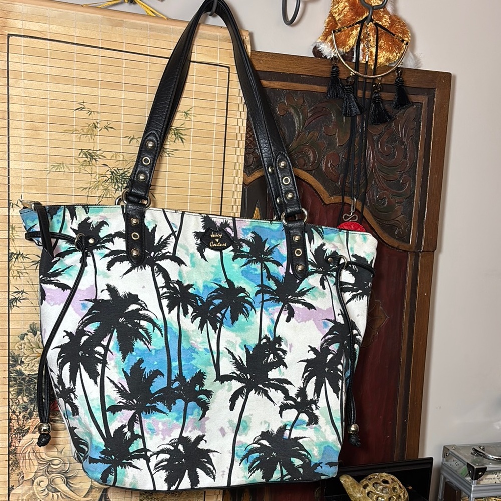 Juicy Couture Tote Bag Black and White Palm Tree 18”Lx13”Hx5”W
